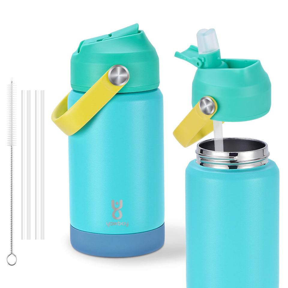 Yawbay blue 12oz kids bottle for school with sturdy exterior and compact size