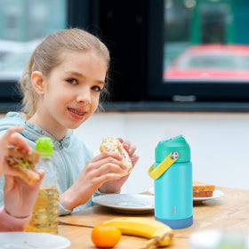 Yawbay blue soft strap bottle enables easy, hands-free carrying