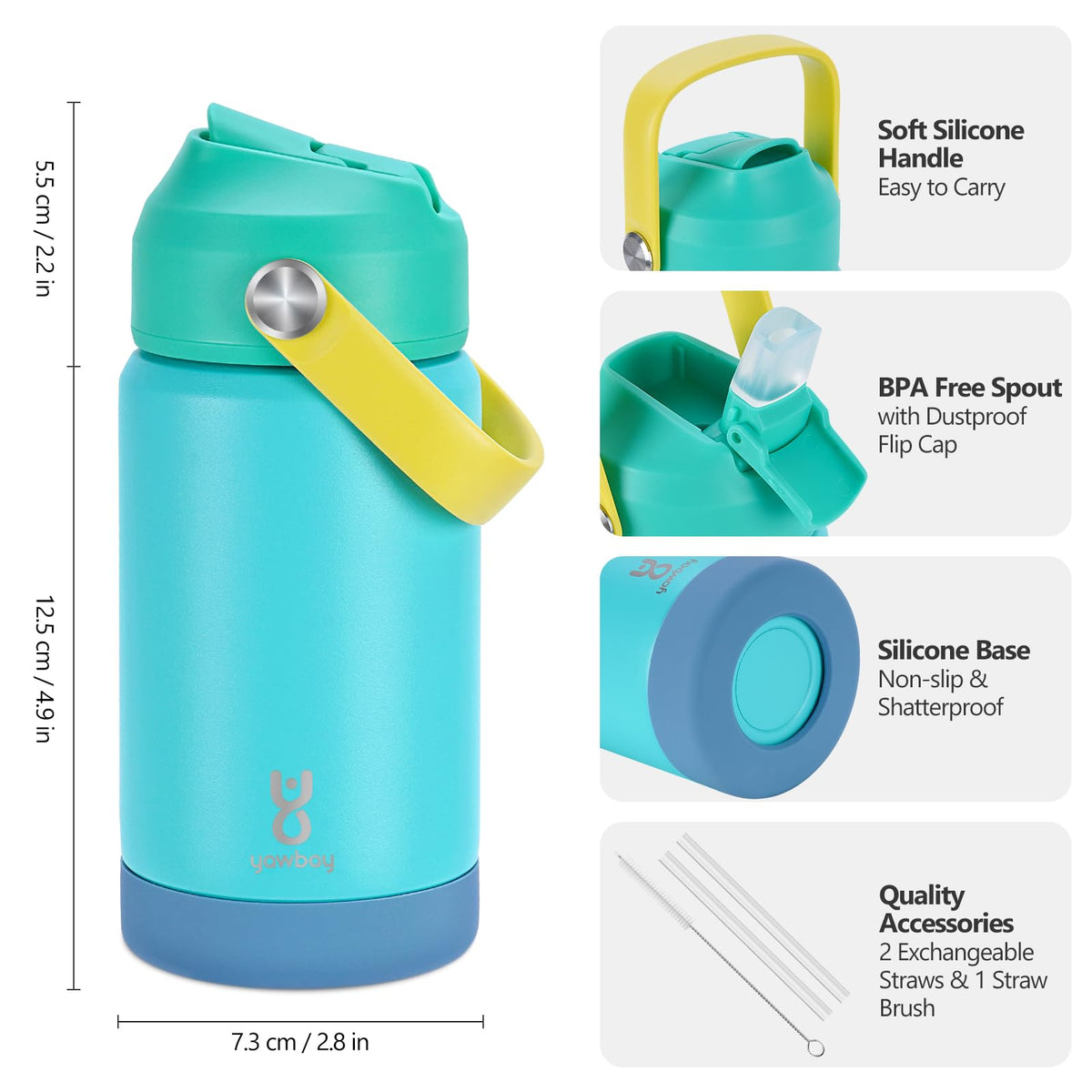 Yawbay blue straw-lid bottle for easy sipping during activities