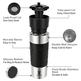 Yawbay travel mug fits in car cup holders for on-the-go use.