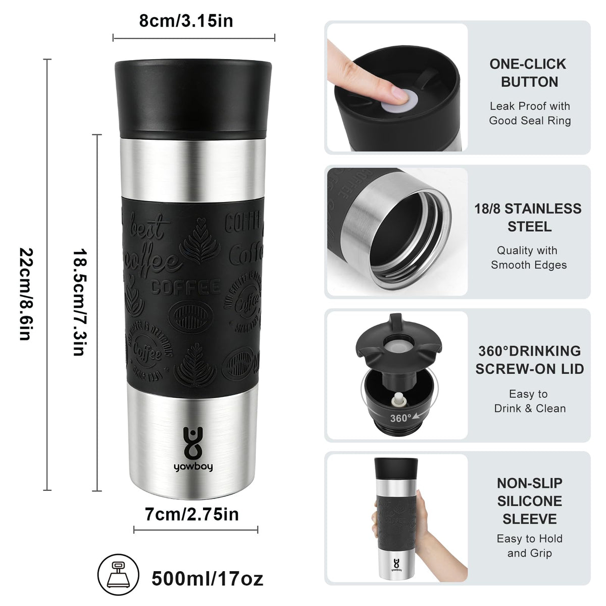 Yawbay Leak-proof lid keeps beverages secure during commutes.