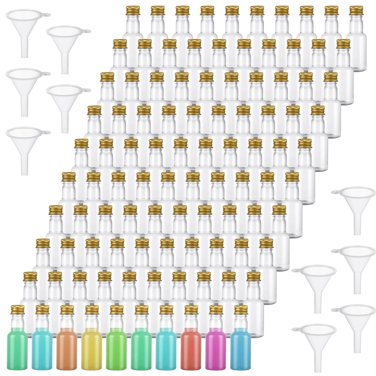YAYODS 1oz mini bottle with funnels for easy filling at parties.