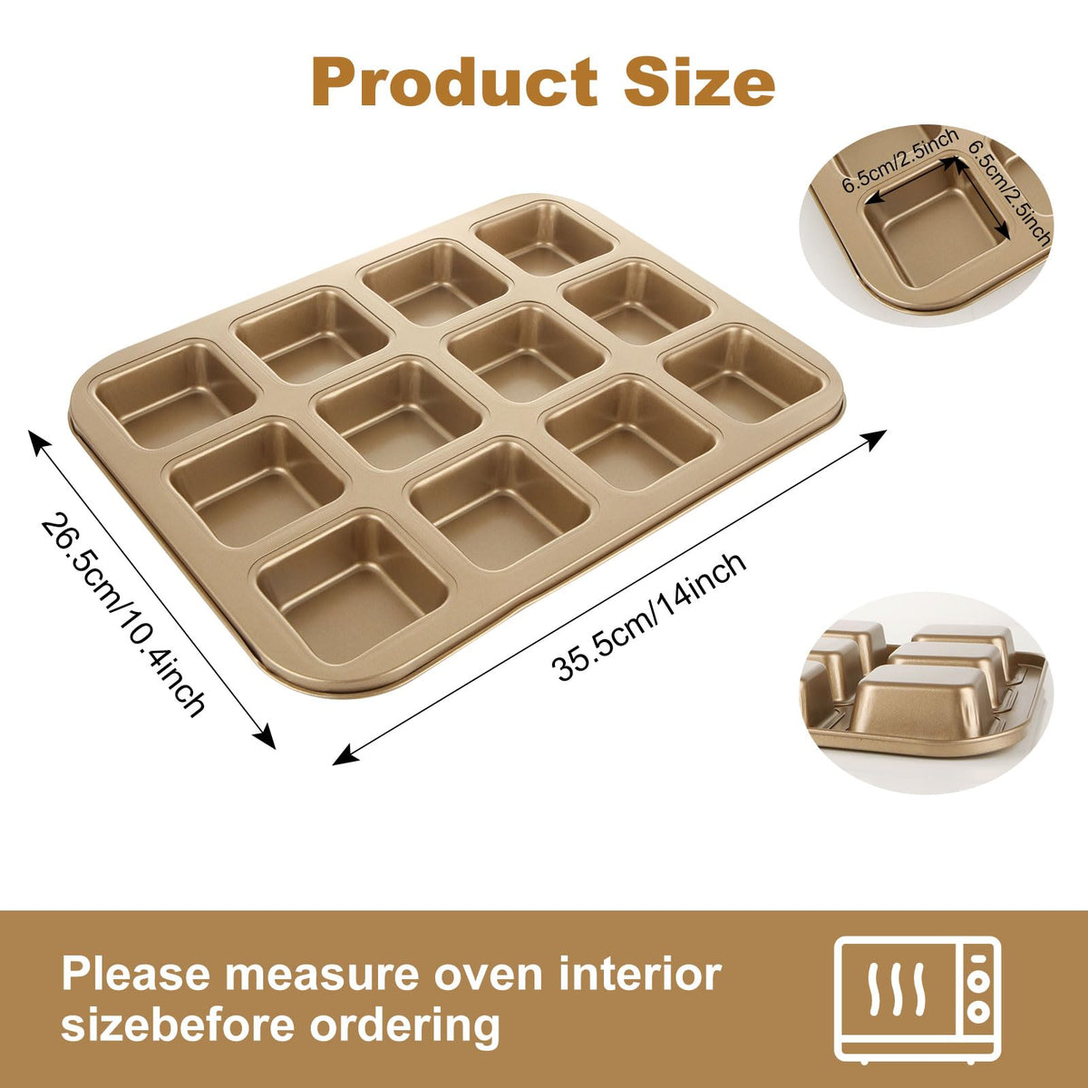 YAYODS square nonstick pan shows easy-release cups for mini desserts.