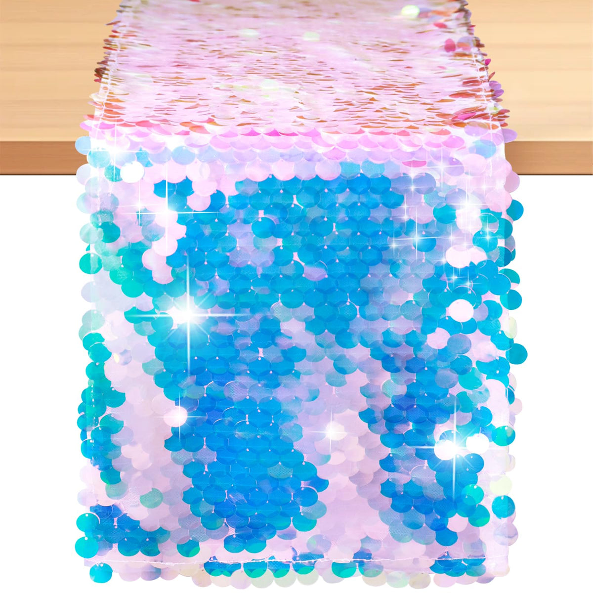 Yblut mermaid-tail table runner with sequins adds shimmering ocean flair to birthday parties.