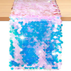 Yblut mermaid-tail table runner with sequins adds shimmering ocean flair to birthday parties.
