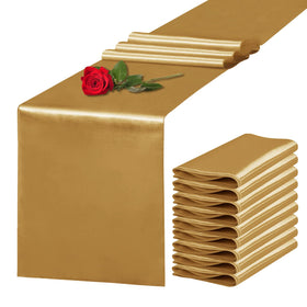 Yblut old gold satin table runner, 12x108, ideal for large rectangular tables.