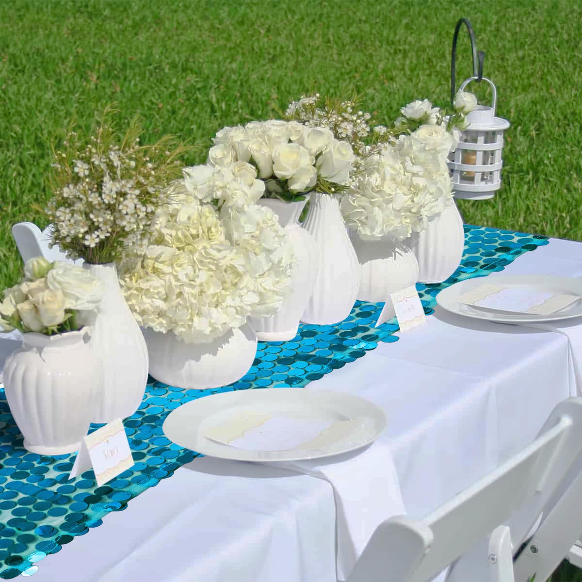 Yblut seamless turquoise runner brightens party tables and photos