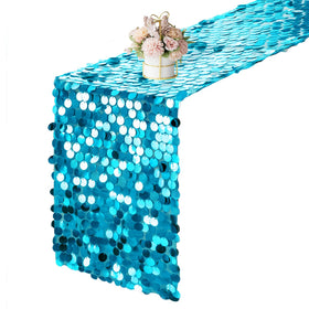 Yblut turquoise sequin table runner on a formal dining setup enhances ambiance