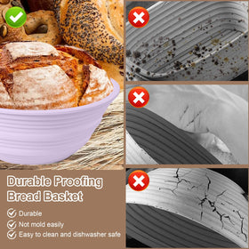 Ycgcp four-pack silicone bannetons, dishwasher safe for simple cleanup.