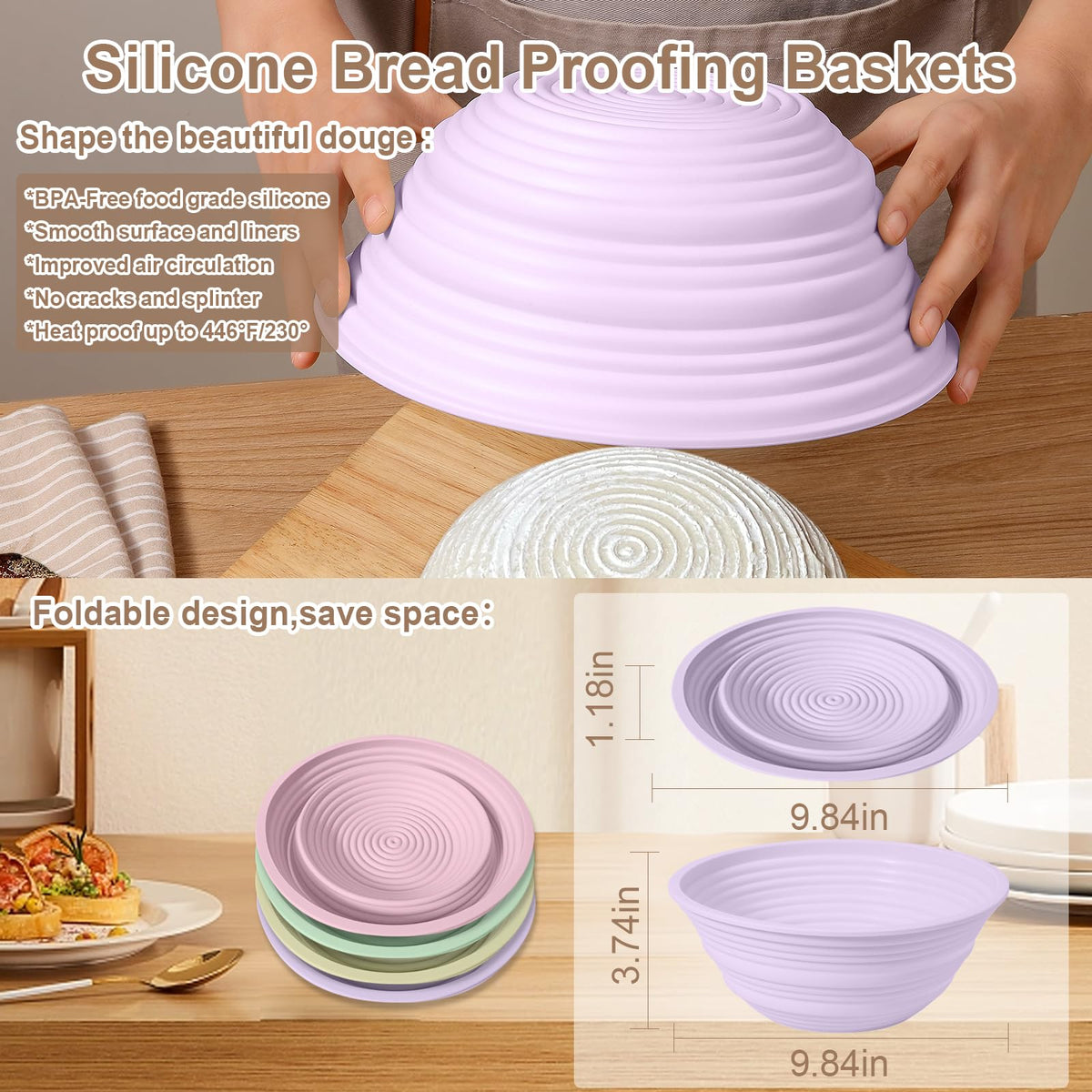 Ycgcp silicone banneton with non-stick surface for clean release each bake