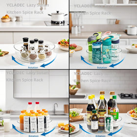 YCLADEC lazy Susan rotation close-up demonstrates smooth 360-degree access.
