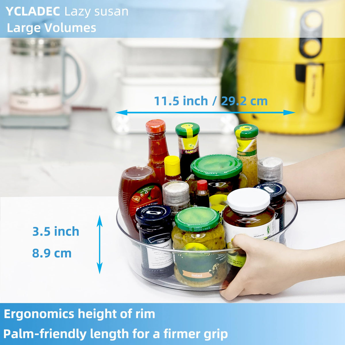 YCLADEC lazy Susan BPA-free plastic emphasizes safe everyday use.