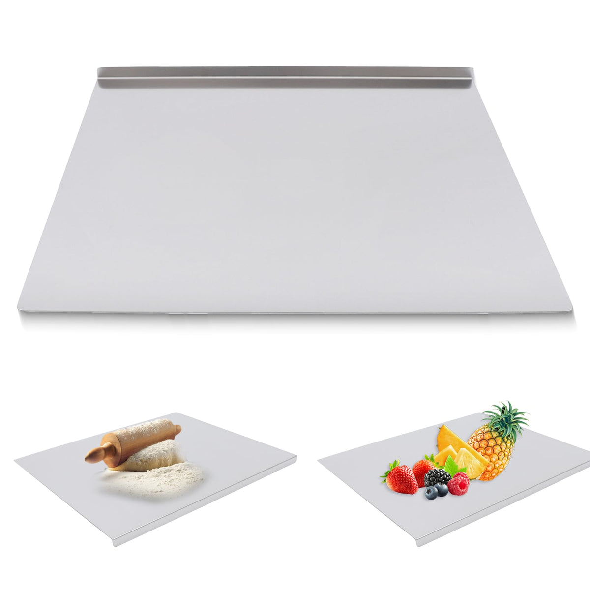 YCWSPEMR extra-large cutting board on countertop with ample 24x20 prep space for family meals.