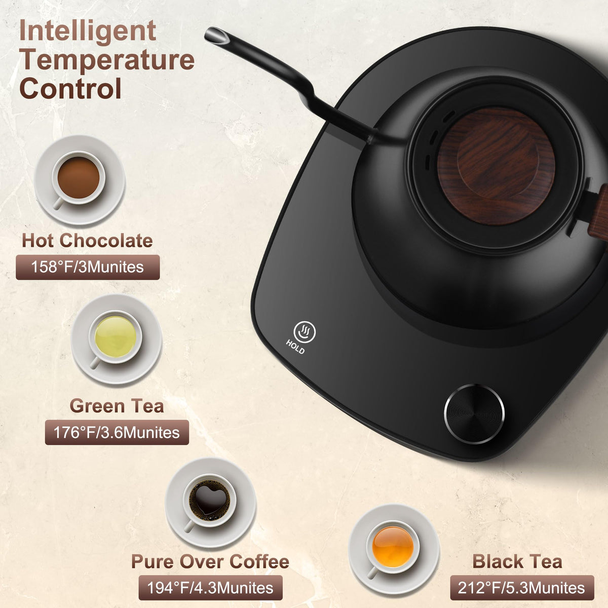 YDDZZM gooseneck kettle demonstrates temperature control for perfect brews.
