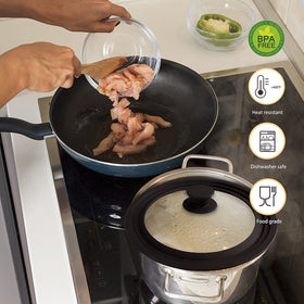 Ydeapi universal lid flat design saves kitchen storage space when not in use.
