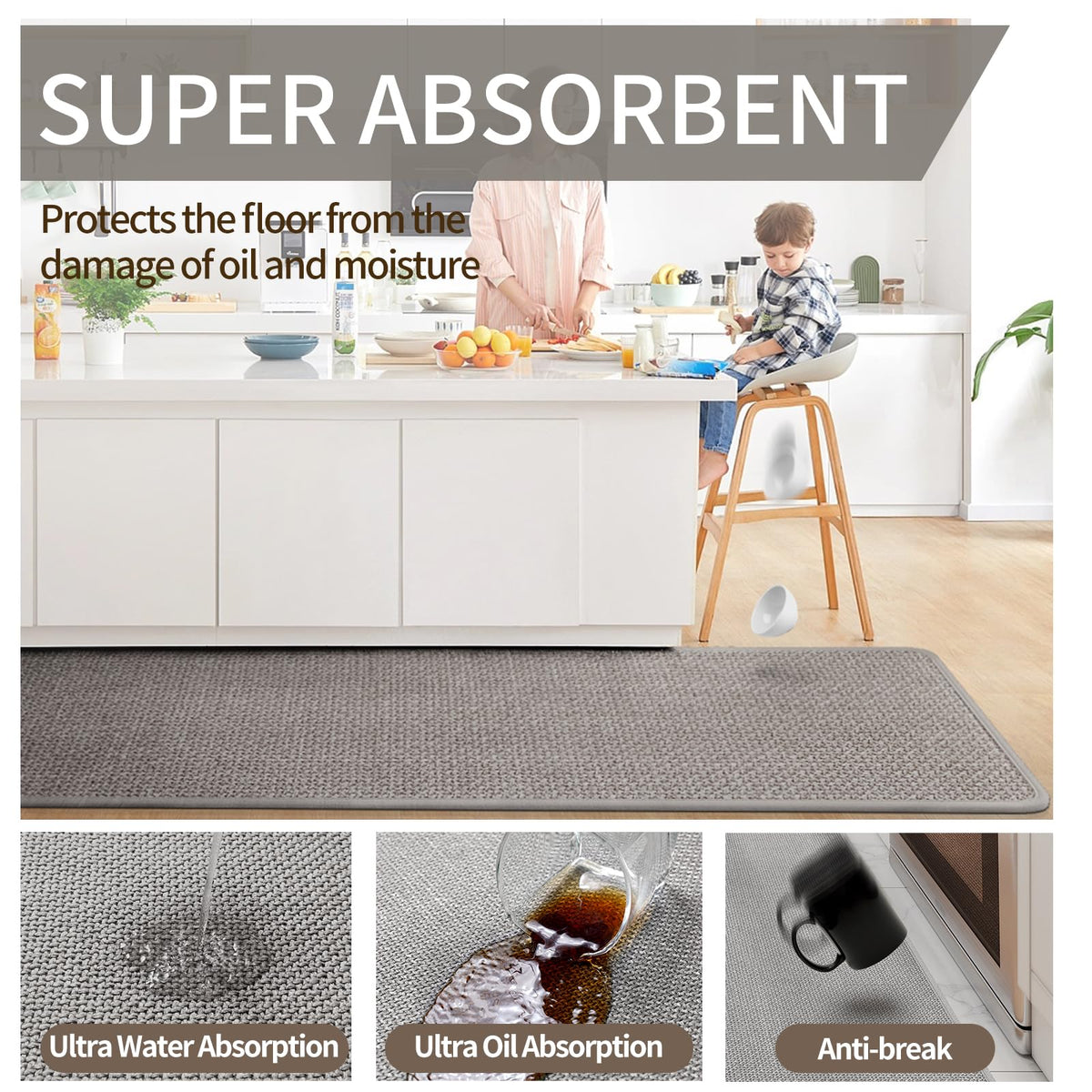 YDKGL anti-slip rubber back helps grip smooth floor surfaces