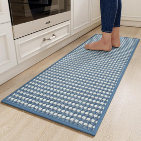 YDKGL blue chenille kitchen mat with non-slip backing for safer standing