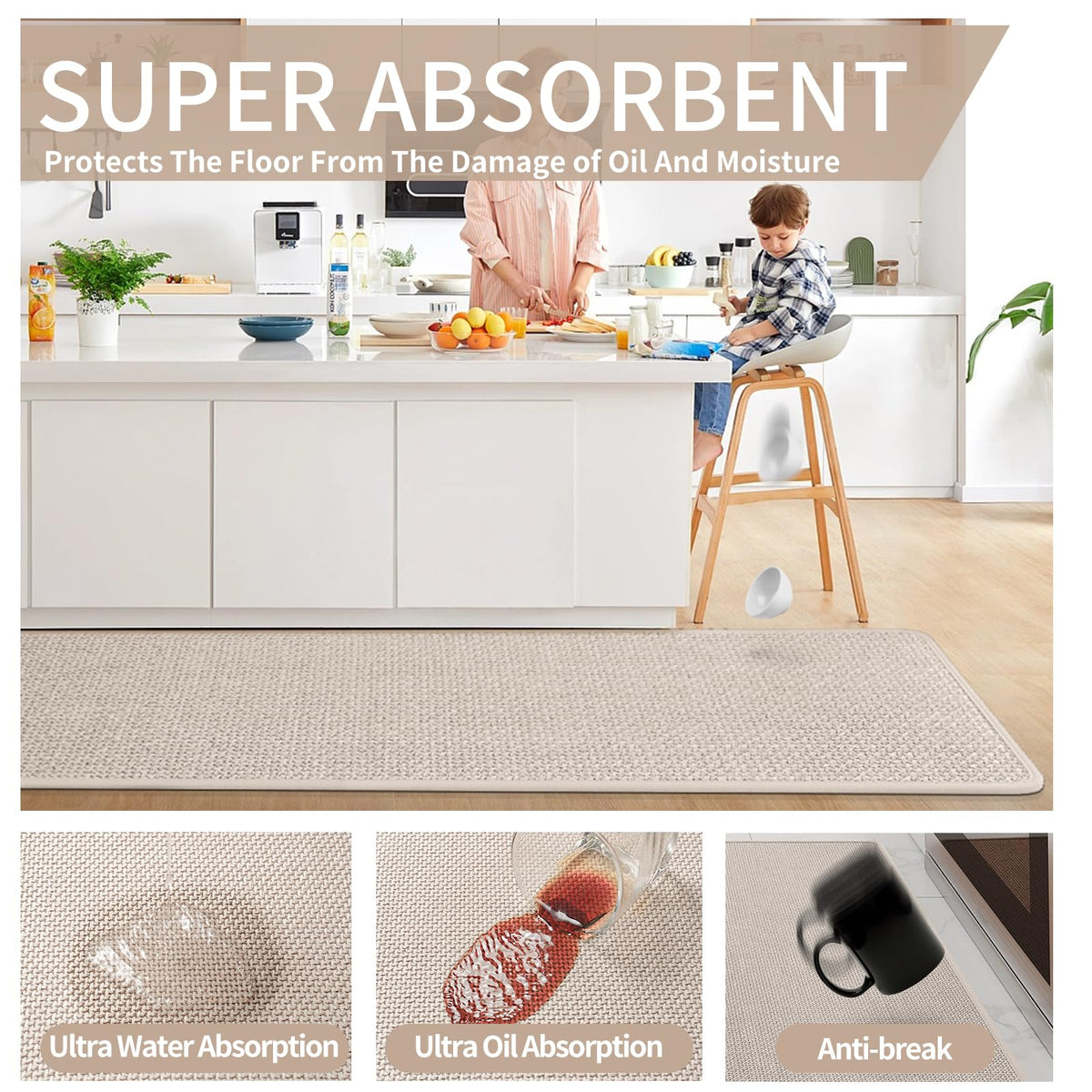 YDKGL rubber backing enhances grip on hardwood or tile surfaces.