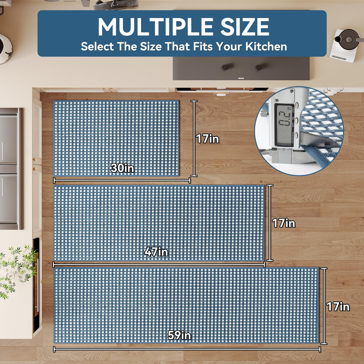 YDKGL kitchen rug showing rubber backing that anchors to the floor