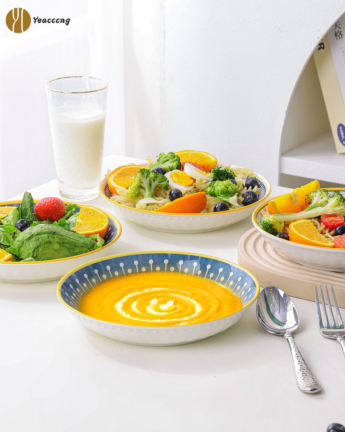 Yeacccng pasta bowls close-up shows rich glaze and smooth ceramic surface.