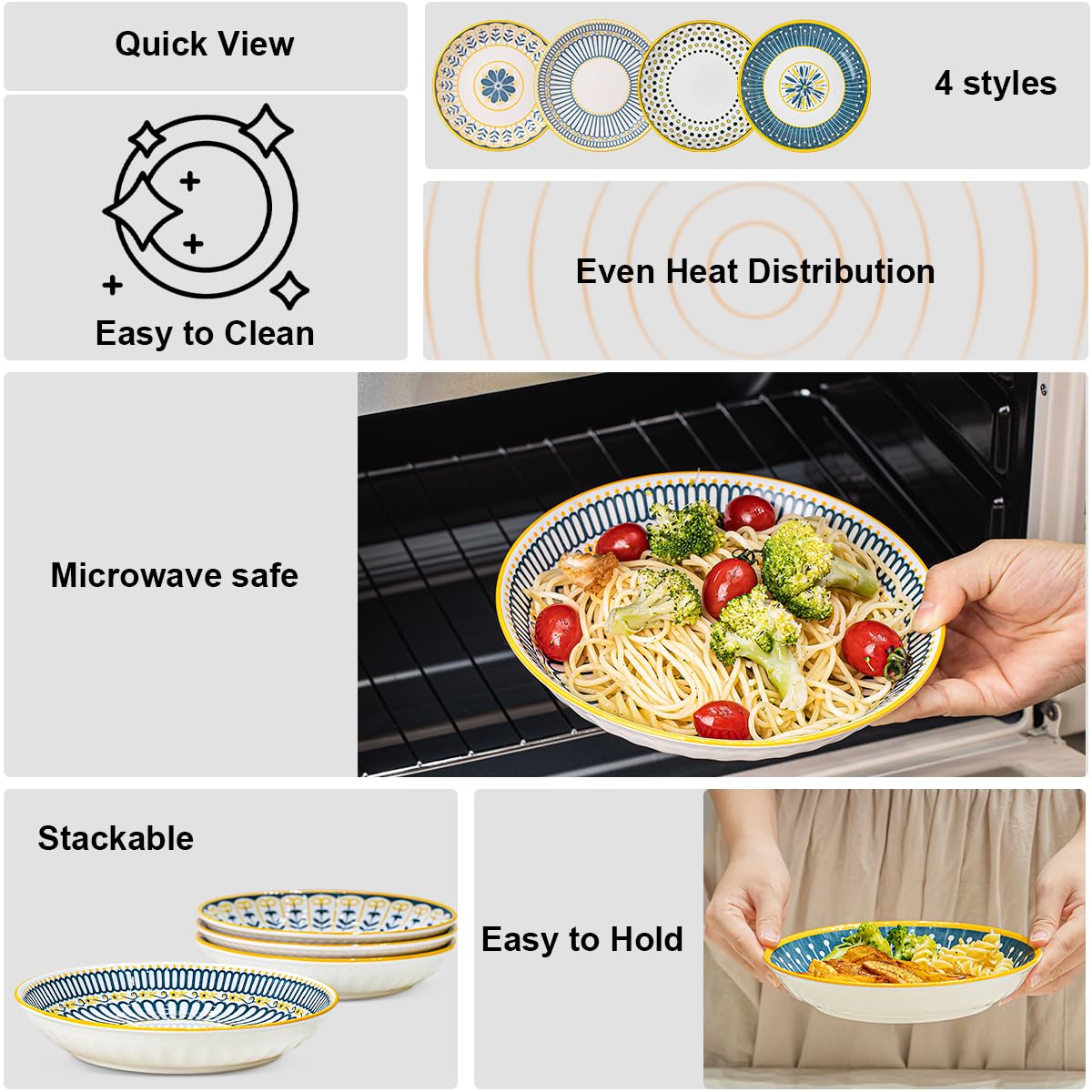Yeacccng pasta bowls safe for oven use with lead-free glaze.