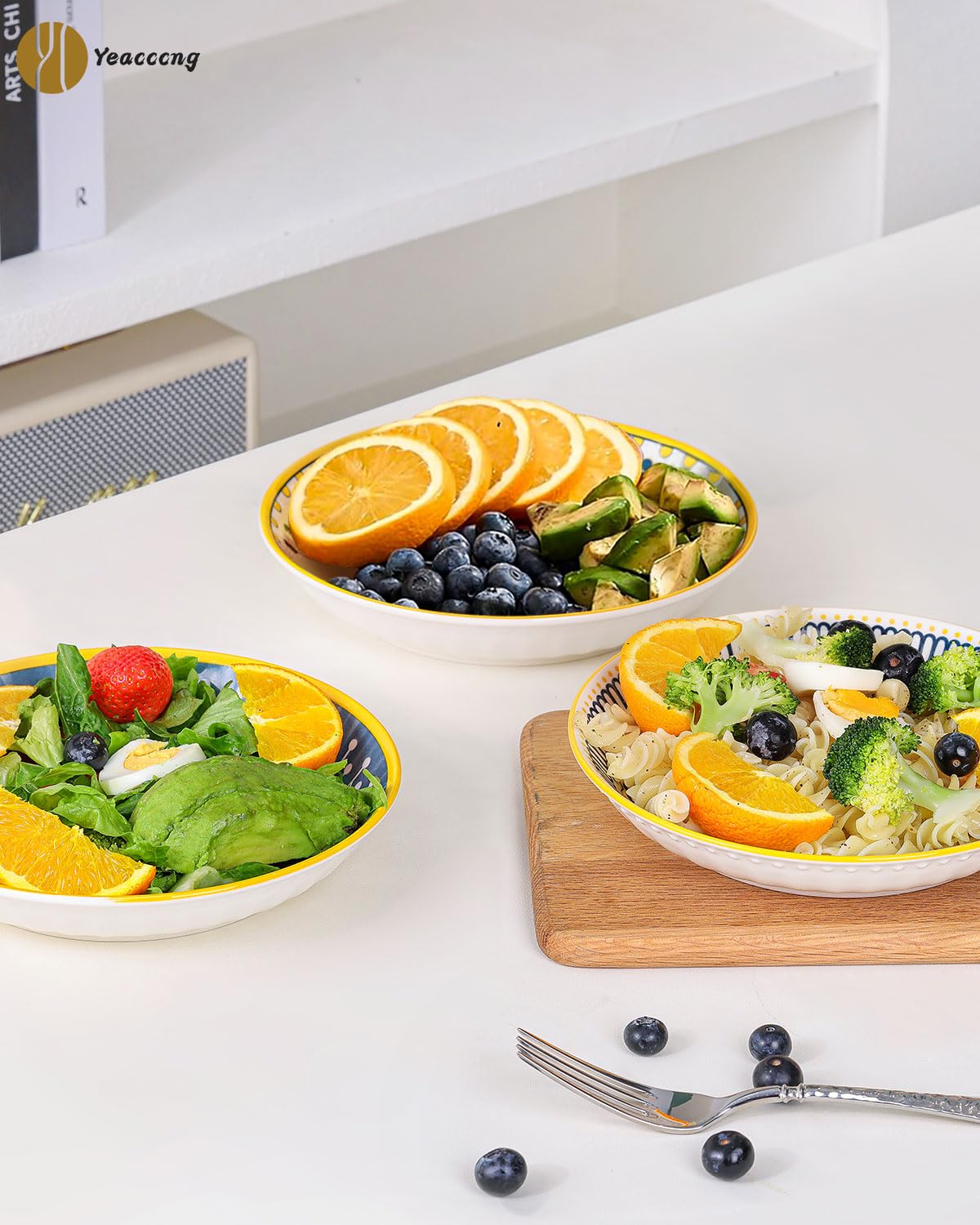 Yeacccng pasta bowls highlight scratch-resistant glaze for daily durability.