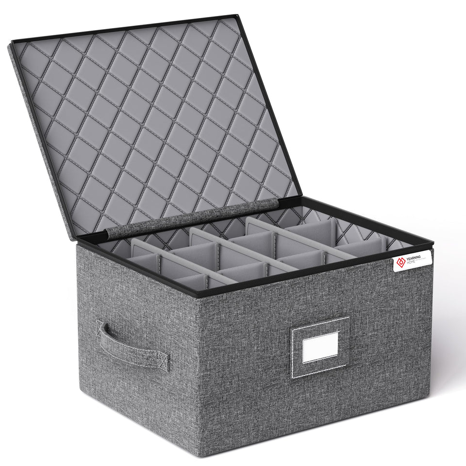 YearningHome wine glass storage box with dividers keeps glasses secure during transport