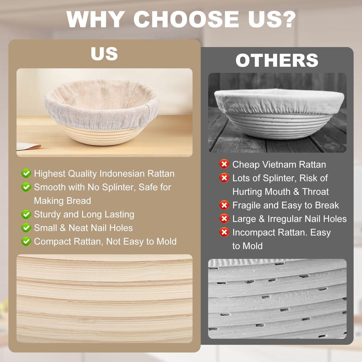 Yeatruojeet 10-inch banneton suitable for no-knead and Tartine-style bread