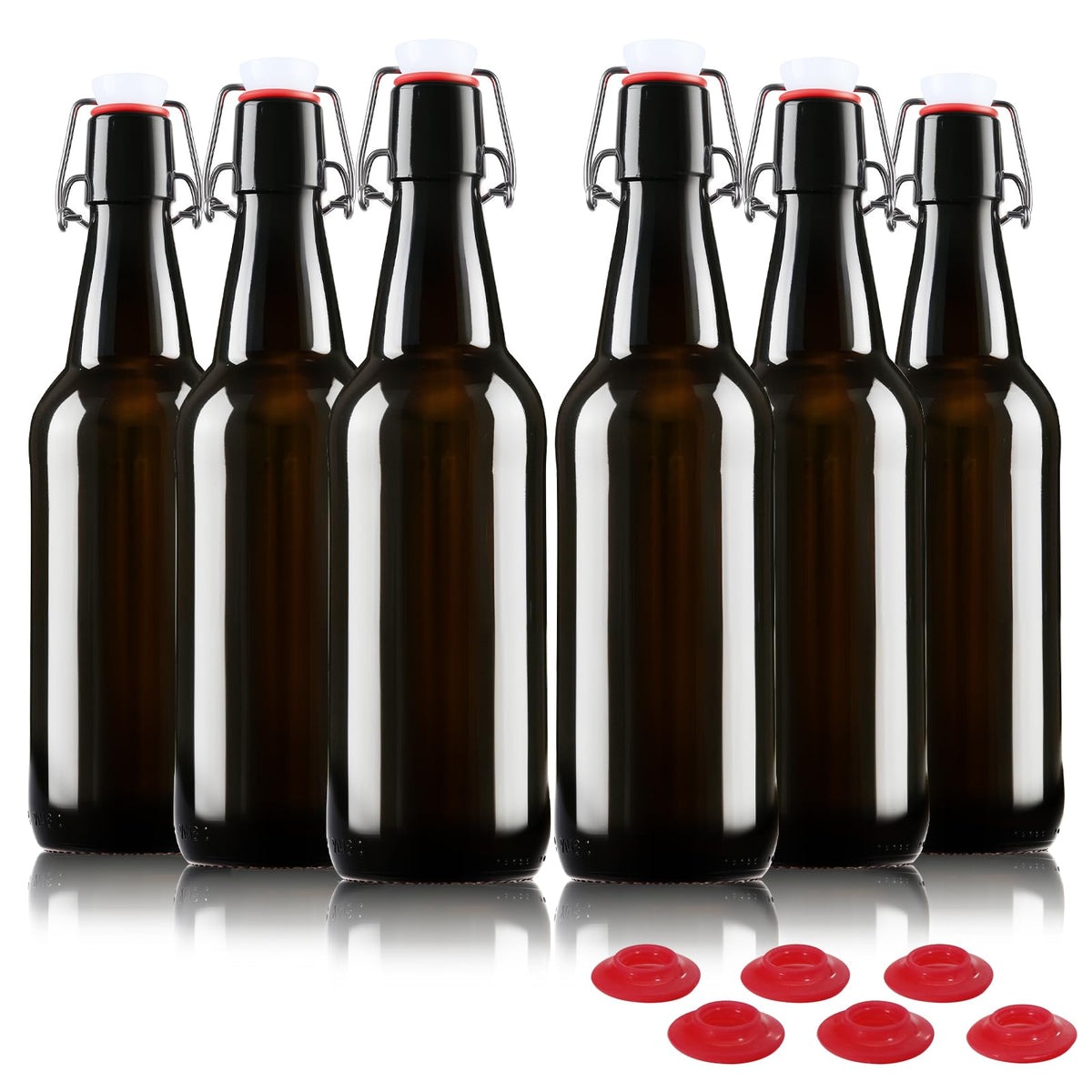 YEBODA 16 oz amber bottle front view with light protection for fresh home brews.