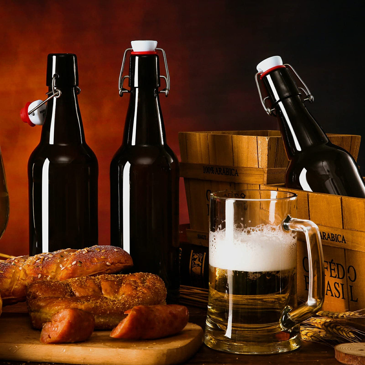 YEBODA amber bottle side view highlighting sturdy glass for longevity and storage.