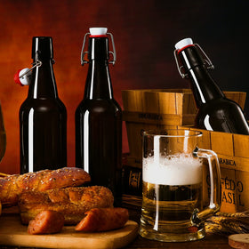 YEBODA amber bottle side view highlighting sturdy glass for longevity and storage.