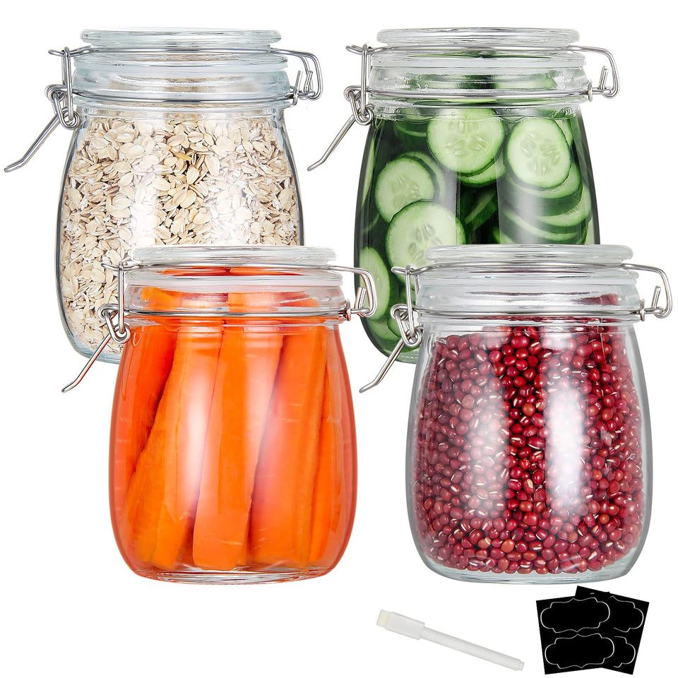 YEBODA 24oz glass canister set with airtight lids for organized pantry.
