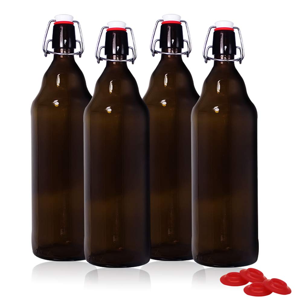 YEBODA 32oz amber bottle with flip cap for home brewing and bottling