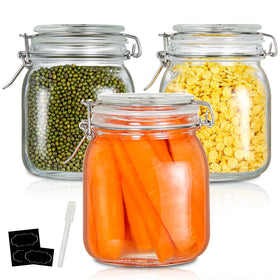 YEBODA 32oz glass storage jar with airtight clamp lid for visible contents.