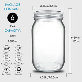 YEBODA 32oz wide-mouth clear glass jar showing contents clearly