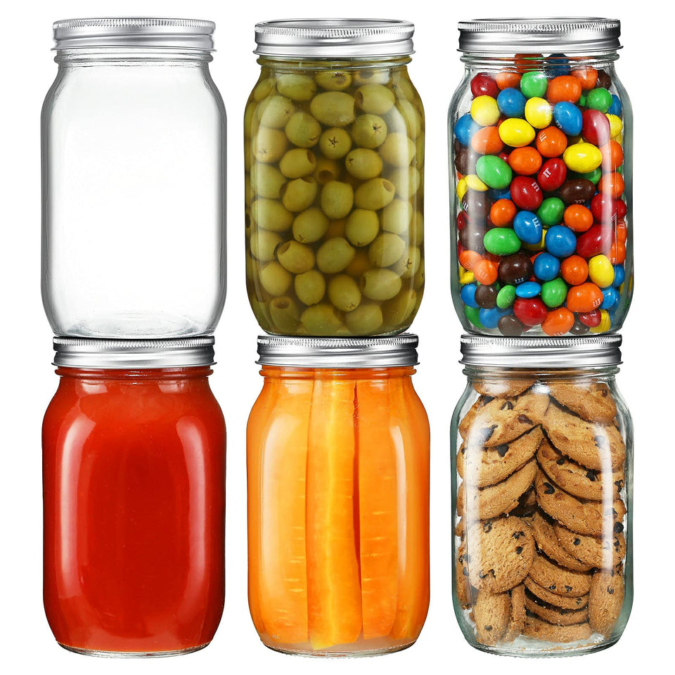 YEBODA 32oz wide-mouth jar close-up with lids and bands for secure sealing