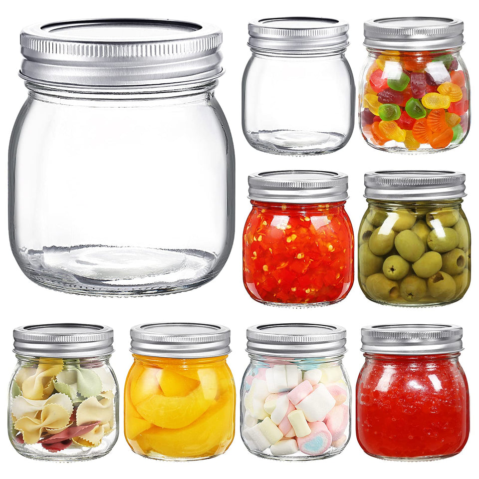 YEBODA 9-pack wide-mouth jar with airtight lids showing clear preservation options