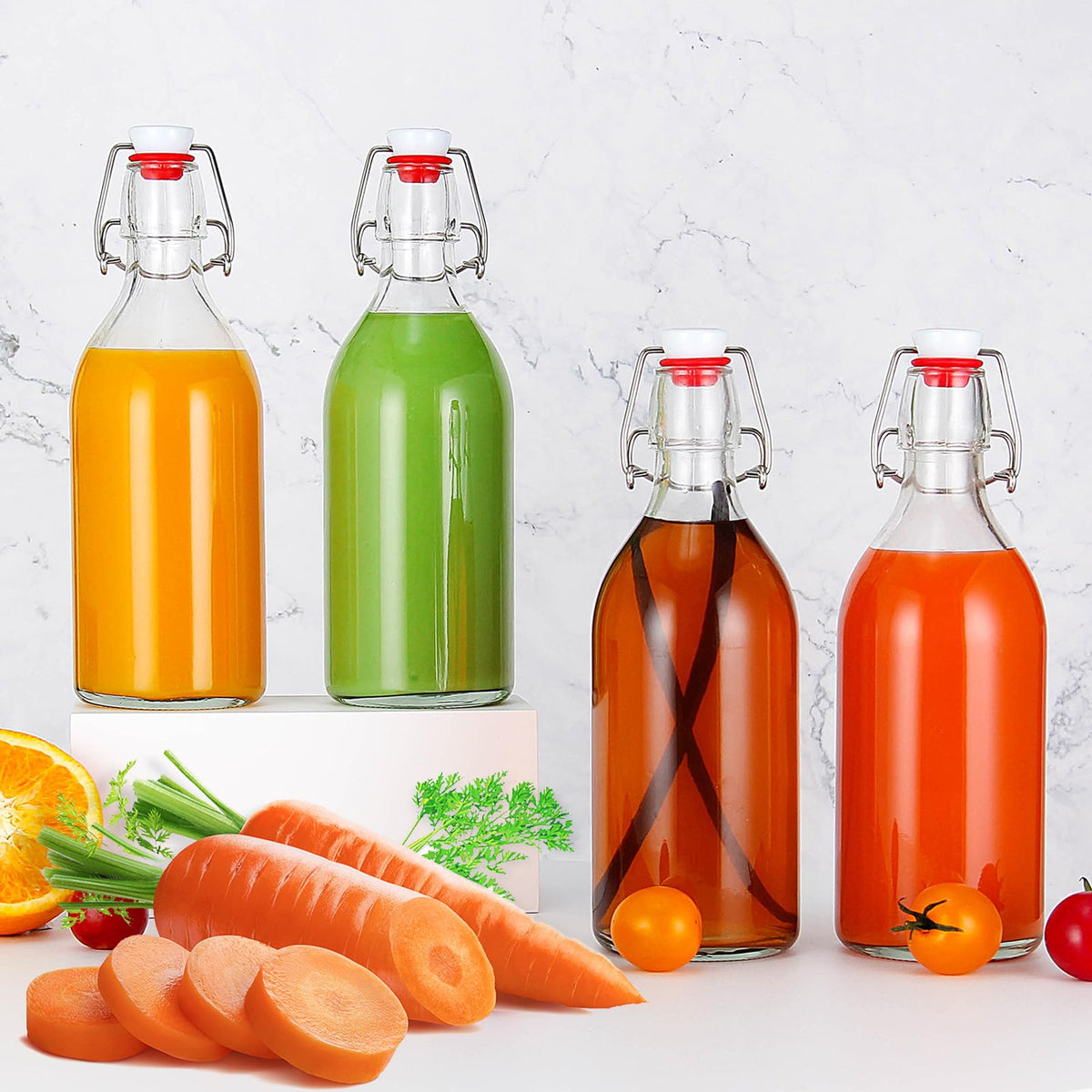 YEBODA glass beer bottle with airtight seal maintains carbonation and freshness.