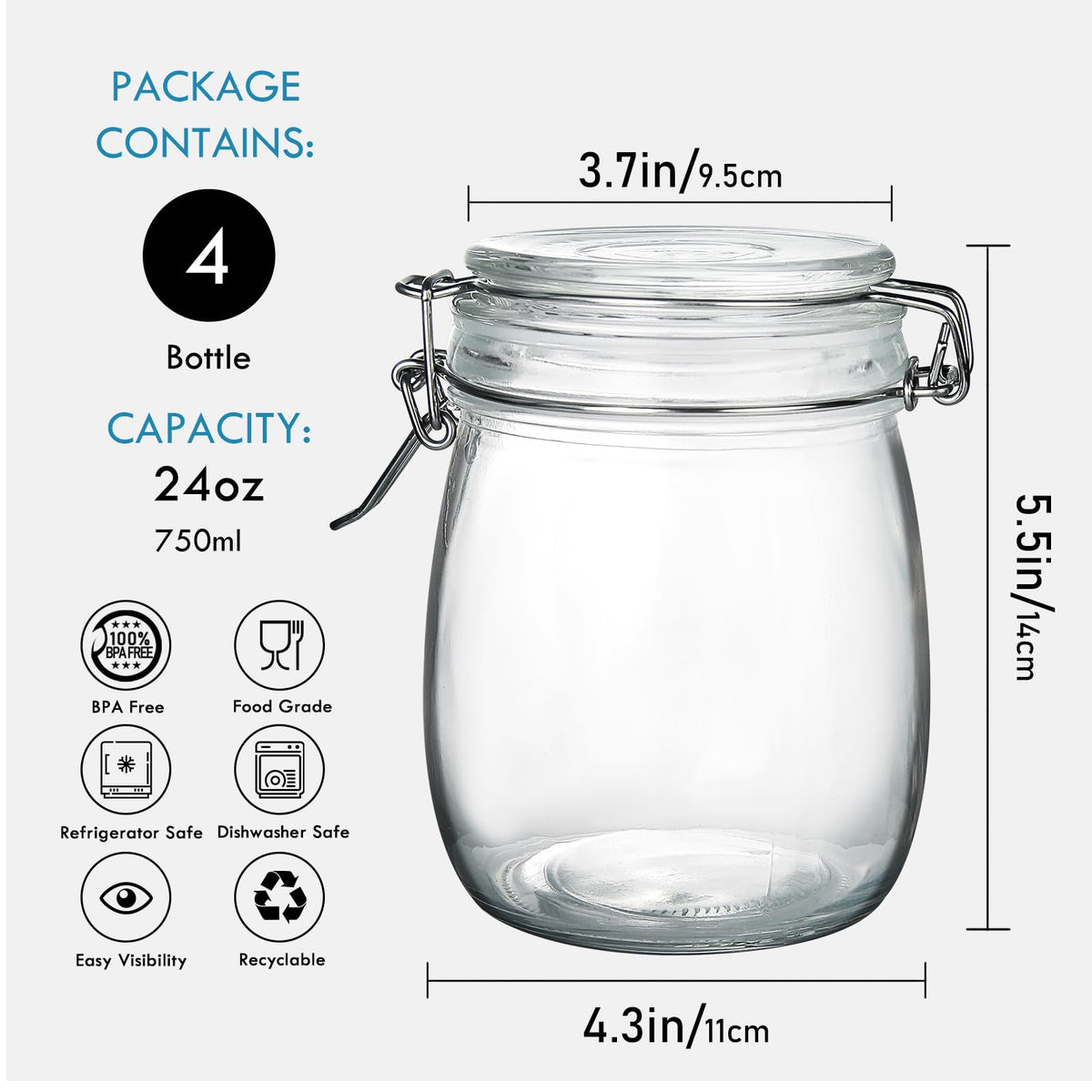YEBODA 24oz pantry storage jar ideal for pasta, grains, and beans.
