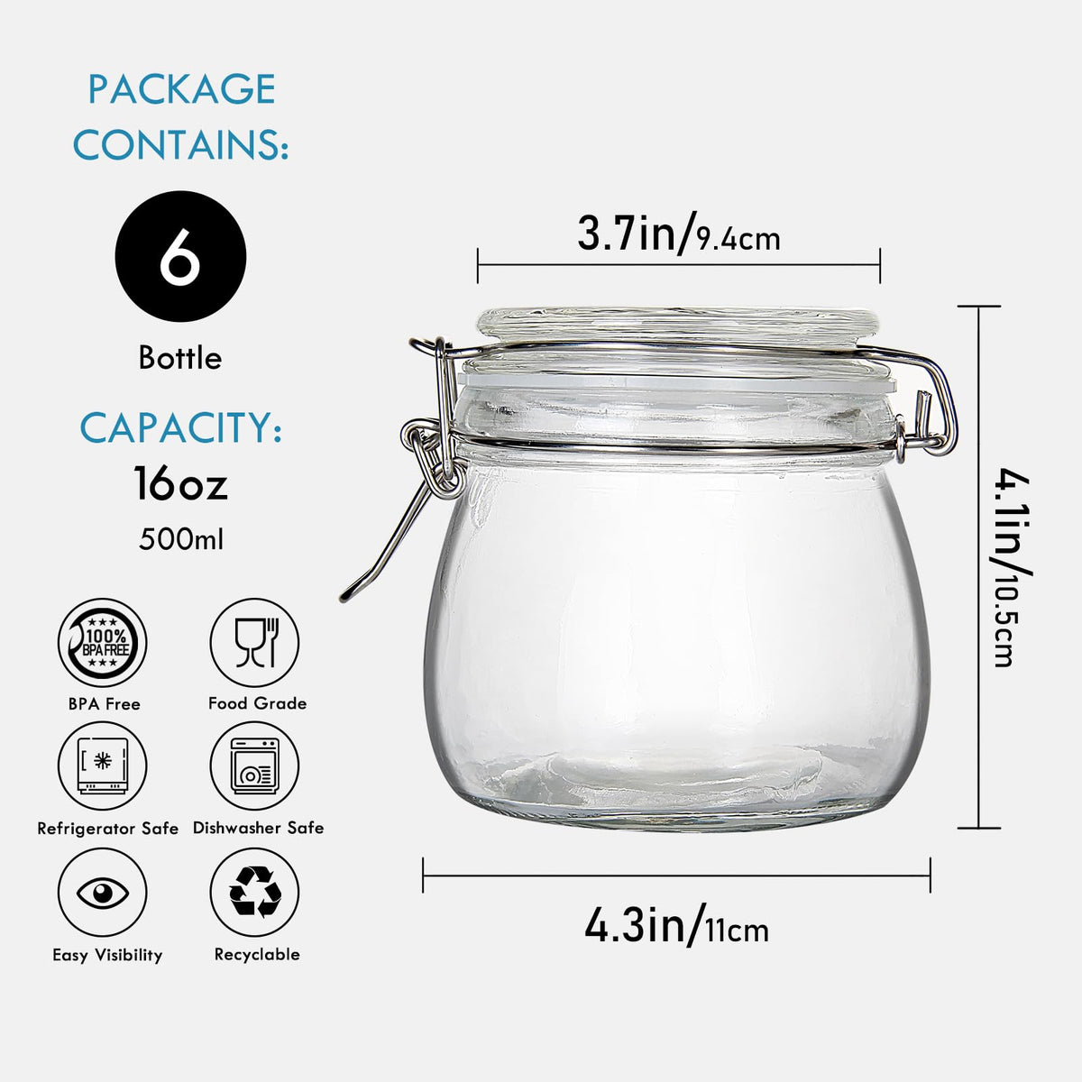 Wide-mouth glass jar by YEBODA for easy cleaning and filling.