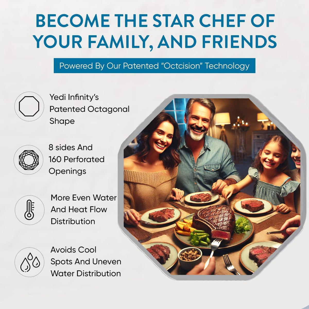 Yedi Infinity supports beef, chicken, pork, seafood, vegetables and eggs with precision.