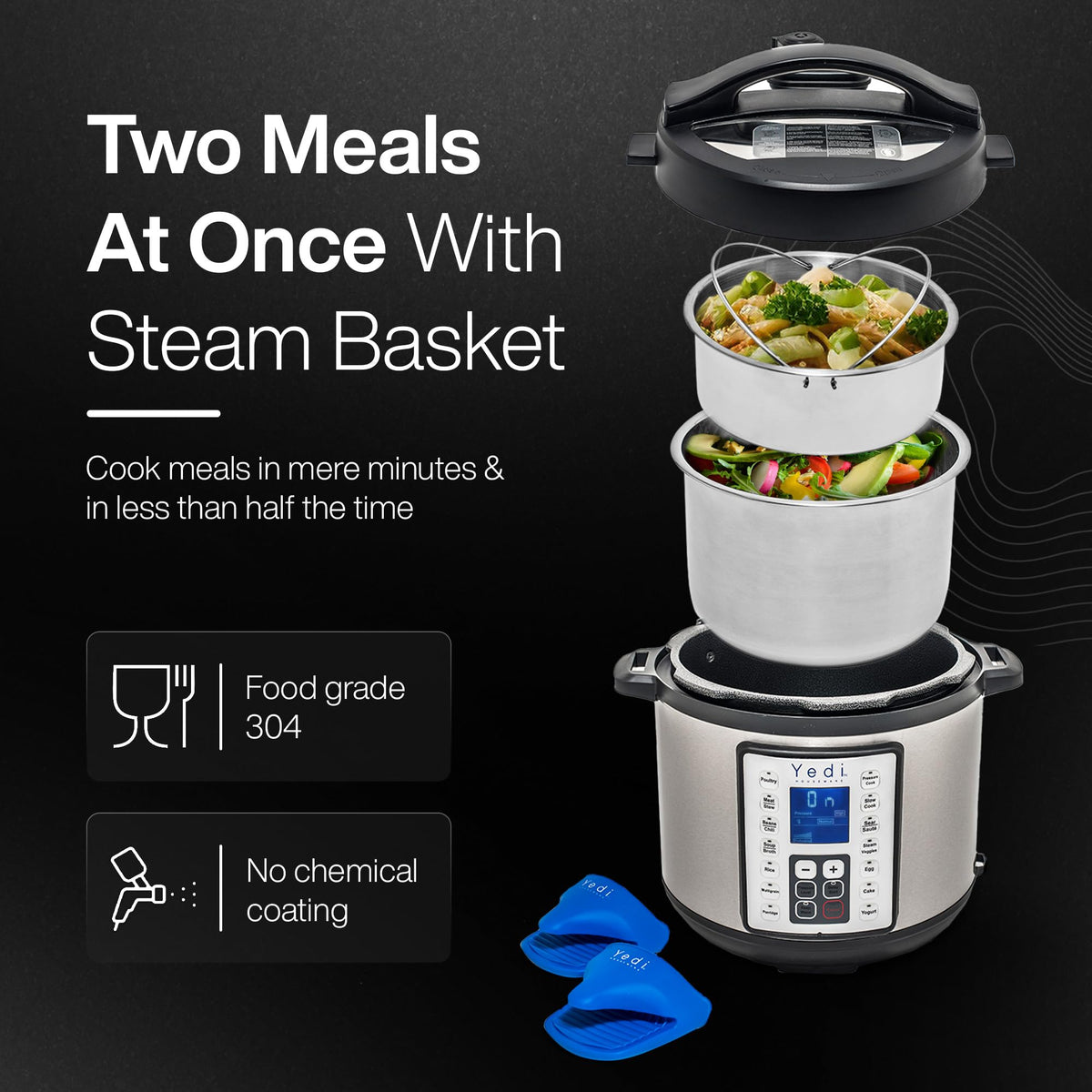 Yedi Total Package Pressure Cooker steaming basket ready for healthy vegetables.