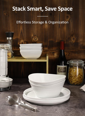 Yedio porcelain bowls highlighted for microwave and dishwasher safe convenience.