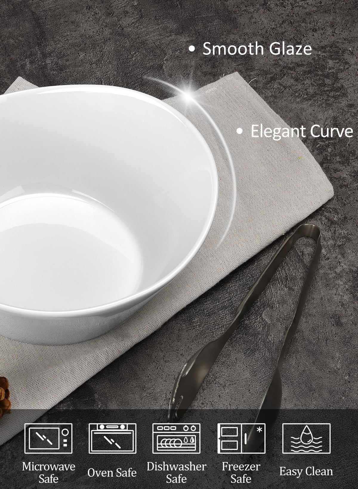 Yedio 48oz porcelain bowls in a white glossy finish, ideal for everyday dining.