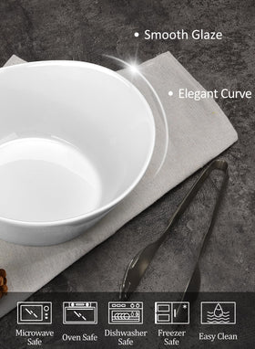 Yedio 48oz porcelain bowls in a white glossy finish, ideal for everyday dining.