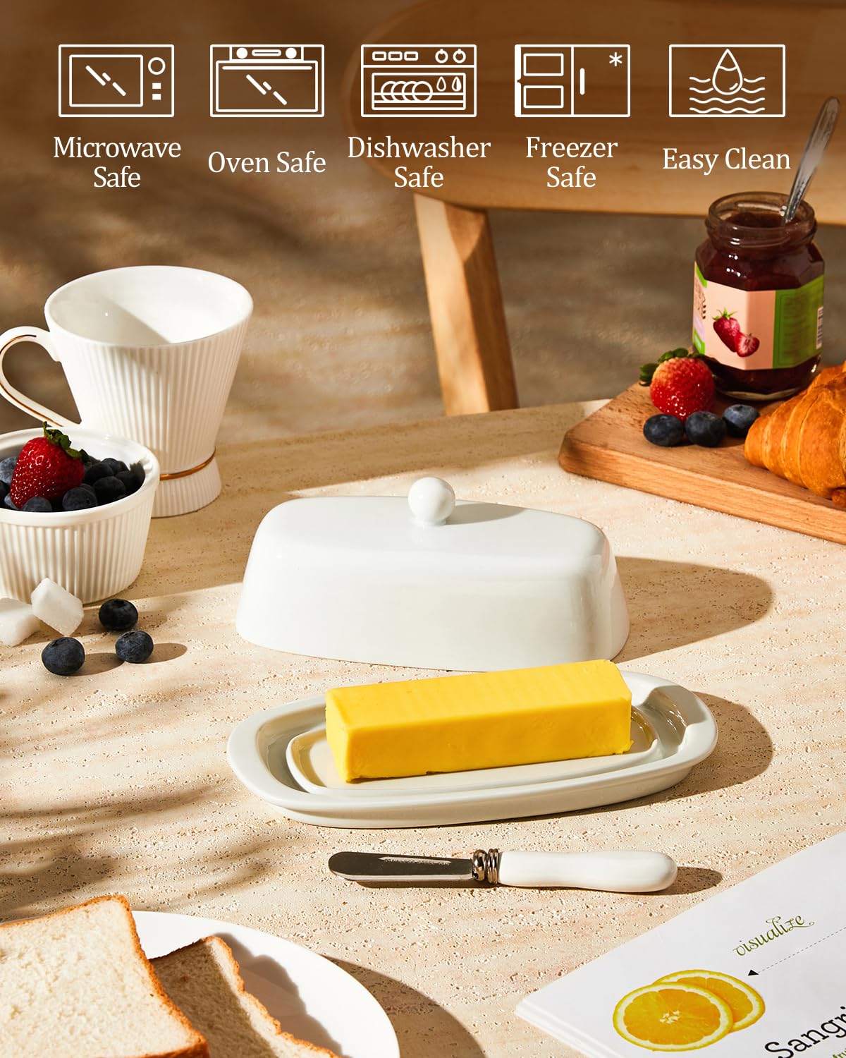 Yedio butter dish fits full-size sticks, ideal for East and West Coast.