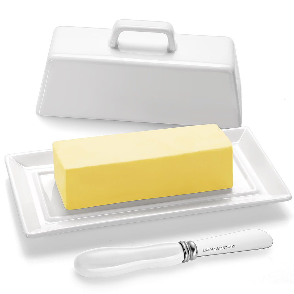 Yedio butter dish with lid and top handle keeps butter fresh on the counter.