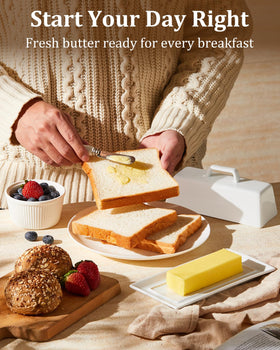 Yedio butter dish shown on a kitchen counter for easy access.