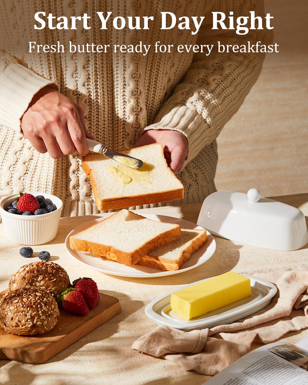 Yedio butter dish on kitchen countertop keeps butter accessible and organized.
