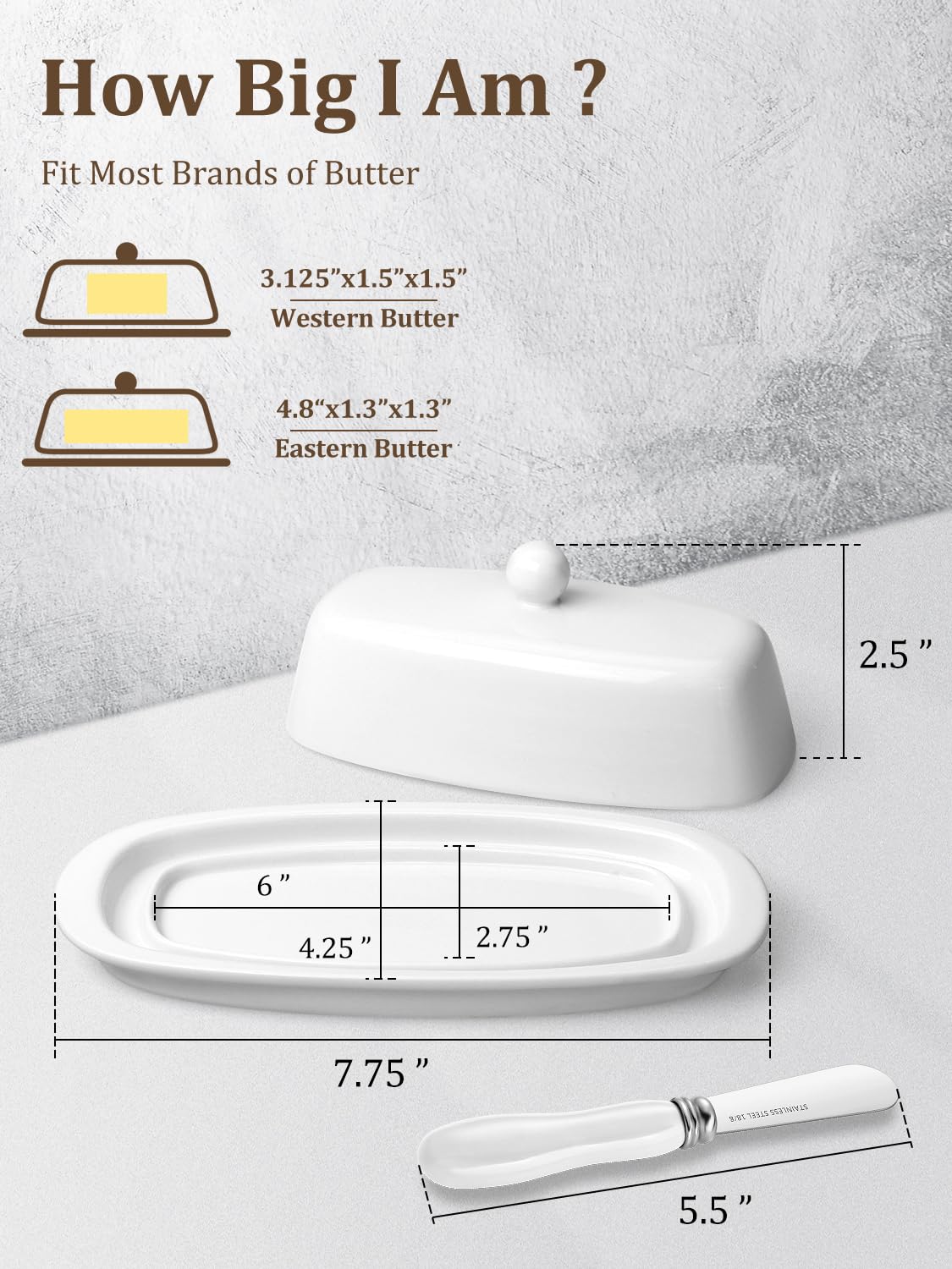 Yedio porcelain butter dish with knob lid for easy lifting and secure storage.